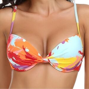 RELLECIGA Women's Push Up Bikini Top Twist Front Underwire Swim Suit Colorblock
